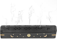 Load image into Gallery viewer, 12&quot; Celestial Black Wood Incense Box Burner
