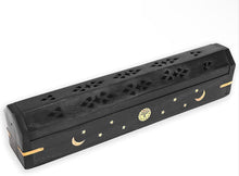 Load image into Gallery viewer, 12&quot; Celestial Black Wood Incense Box Burner

